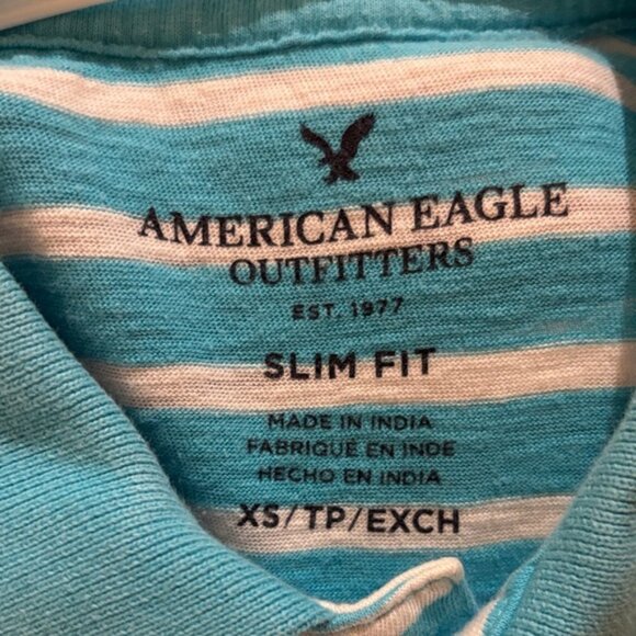 American Eagle Outfitters Aqua and White Striped Polo - Picture 2 of 3